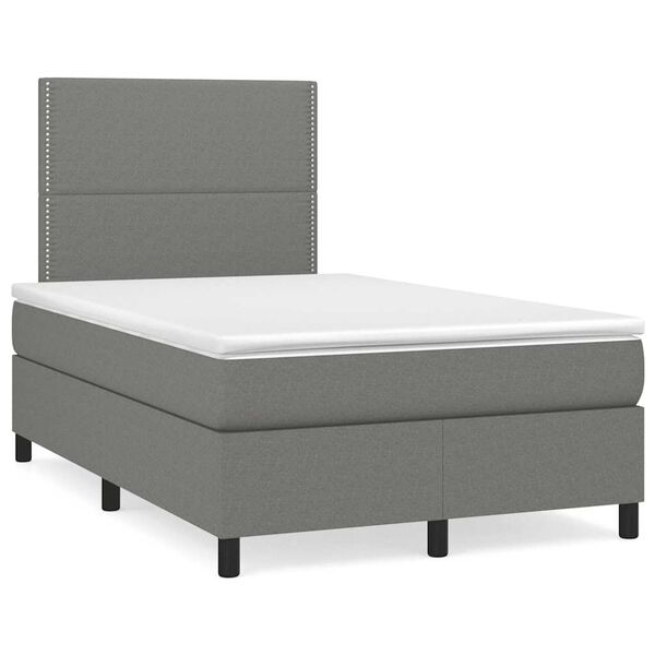 vidaXL Cama box spring c/ colch&atilde;o e LED 120x190 cm tecido cinza-escuro