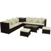 vidaXL 8 pcs conjunto lounge jardim c/ almofad&otilde;es vime PE castanho