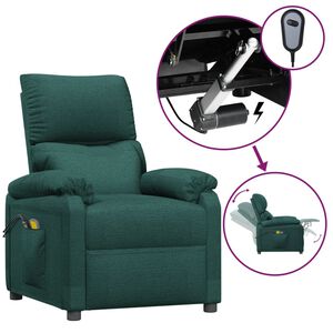 vidaXL Poltrona de massagens el&eacute;trica tecido verde-escuro