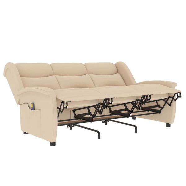 vidaXL Poltrona de massagens reclinável 3 assentos tecido creme