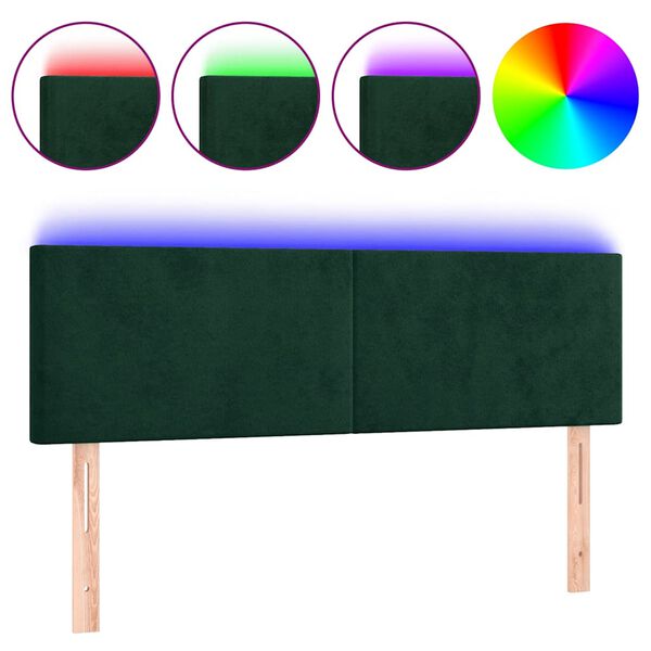 vidaXL Cabeceira de cama c/luzes LED veludo 144x5x78/88cm verde-escuro