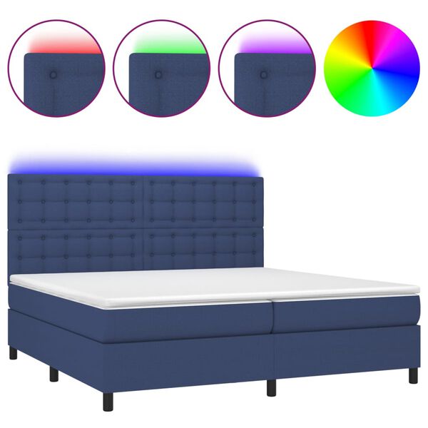 vidaXL Cama box spring c/ colch&atilde;o e LED 200x200 cm tecido azul