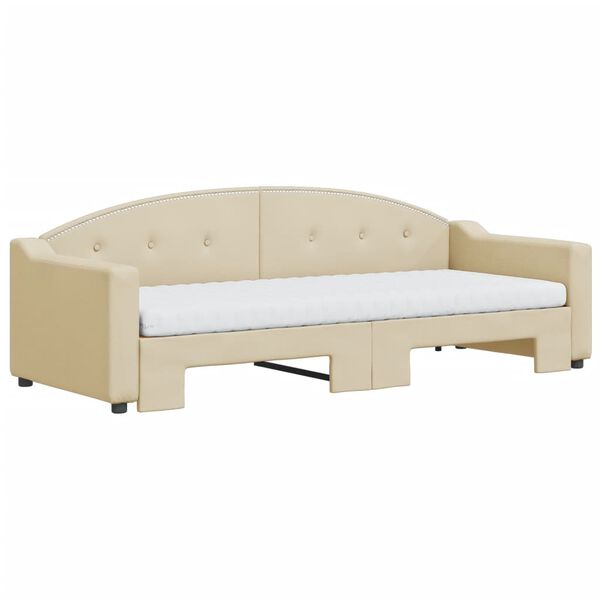vidaXL Sof&aacute;-cama c/ gavet&atilde;o e colch&otilde;es 80x200 cm tecido cor creme
