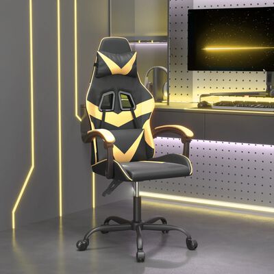 vidaXL Cadeira gaming couro artificial preto e dourado