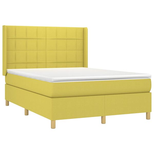 vidaXL Cama box spring c/ colch&atilde;o e LED 140x200 cm tecido verde