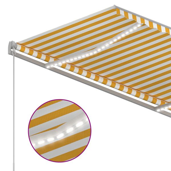 vidaXL Toldo autom&aacute;tico LED e sensor de vento 3x2,5 m amarelo/ branco