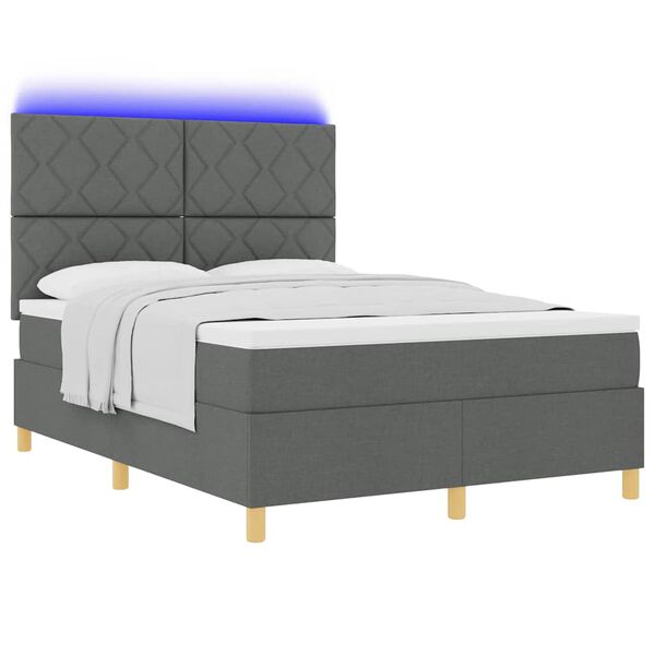 vidaXL Cama Box Spring LED Cinza Escuro 160 x 200 cm tecido