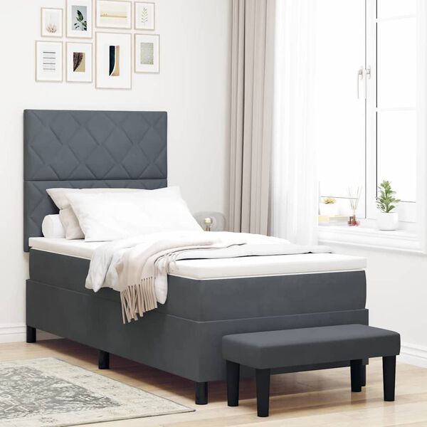 vidaXL Cama Box com colch&atilde;o Cinzento escuro 90 x 200 cm Veludo