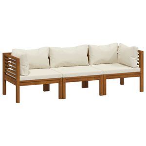 vidaXL Banco de jardim 3 lugares c/ almofad&otilde;es cor creme ac&aacute;cia maci&ccedil;a