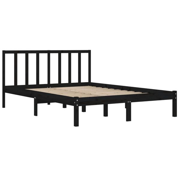 vidaXL Estrutura de cama casal 135x190 cm pinho maci&ccedil;o preto