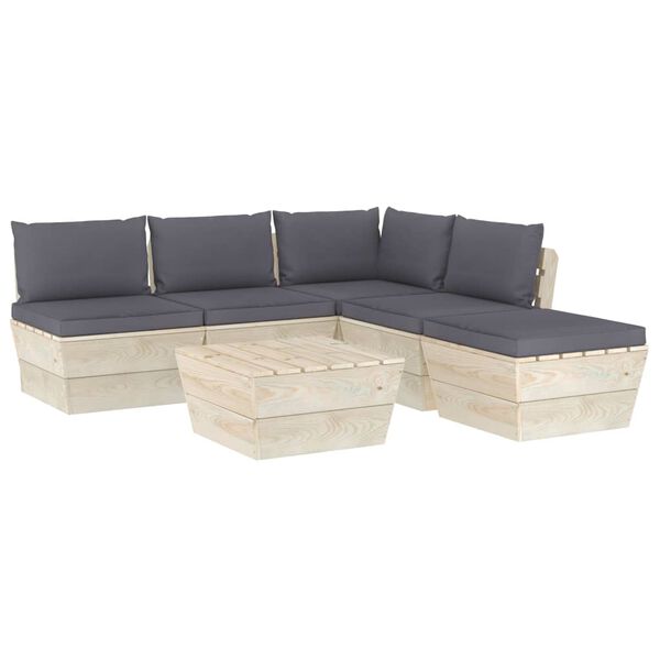 vidaXL 6 pcs conjunto lounge de paletes + almofad&otilde;es madeira de abeto