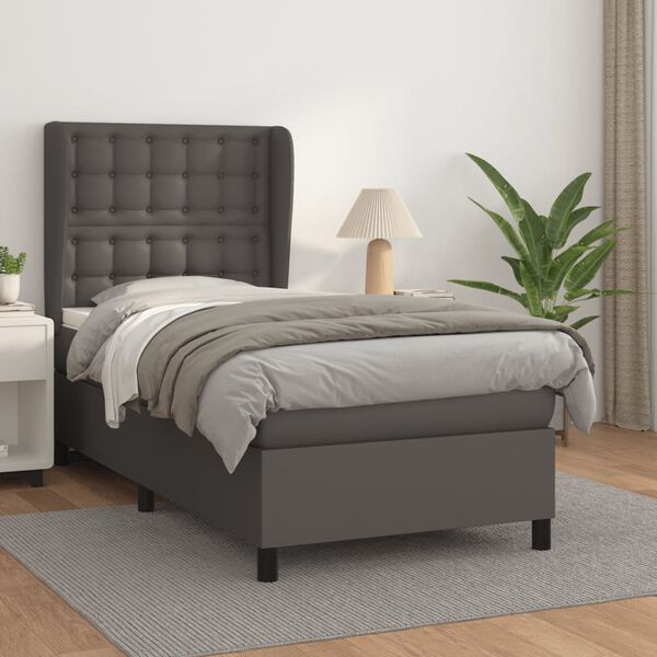 vidaXL Cama com molas/colch&atilde;o 80x200 cm couro artificial cinza