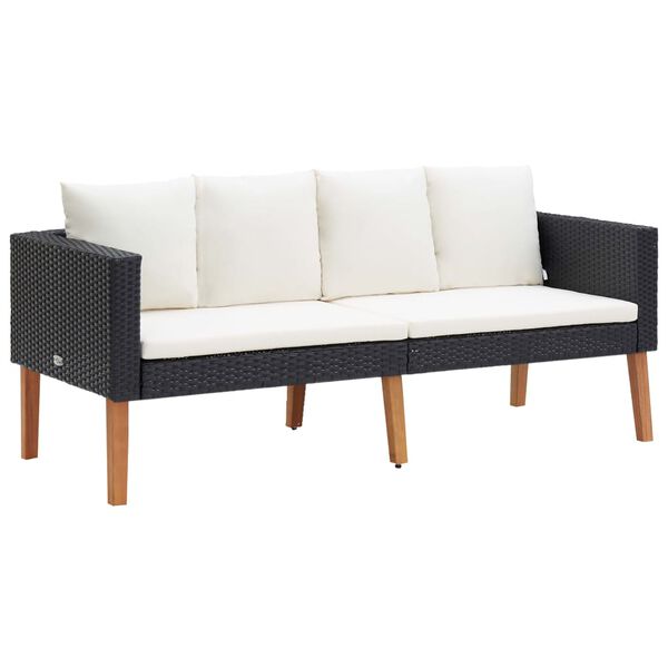 vidaXL 3 pcs conjunto lounge para jardim c/ almofadões vime PE preto