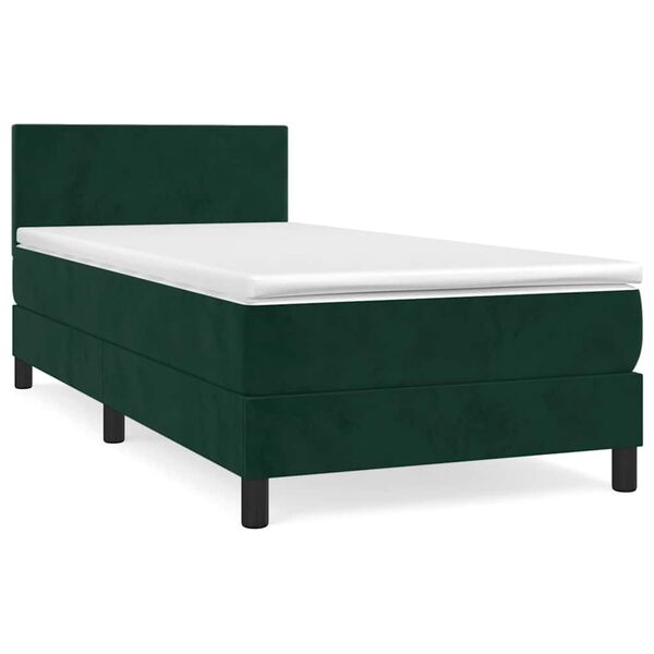 vidaXL Cama com molas/colch&atilde;o 90x190 cm veludo verde-escuro