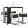 vidaXL 5 pcs conjunto de bar p/ jardim c/ almofad&otilde;es vime PE preto