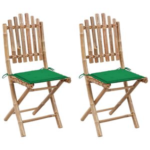vidaXL Cadeiras de jardim dobr&aacute;veis c/ almofad&otilde;es 2 pcs bambu