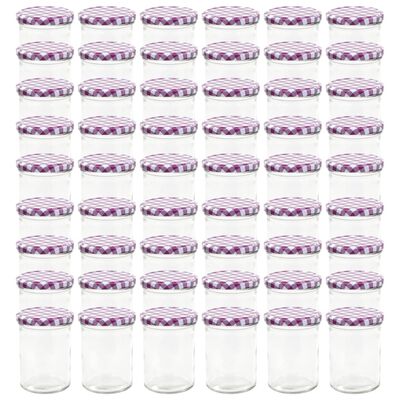vidaXL Frascos de vidro com tampas brancas e roxas 48 pcs 400 ml
