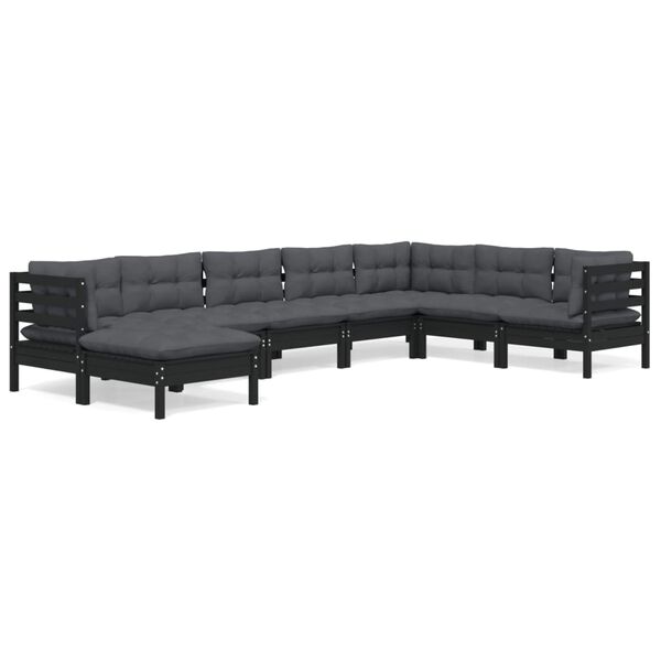 vidaXL 8 pcs conjunto lounge jardim c/ almofad&otilde;es pinho maci&ccedil;o preto