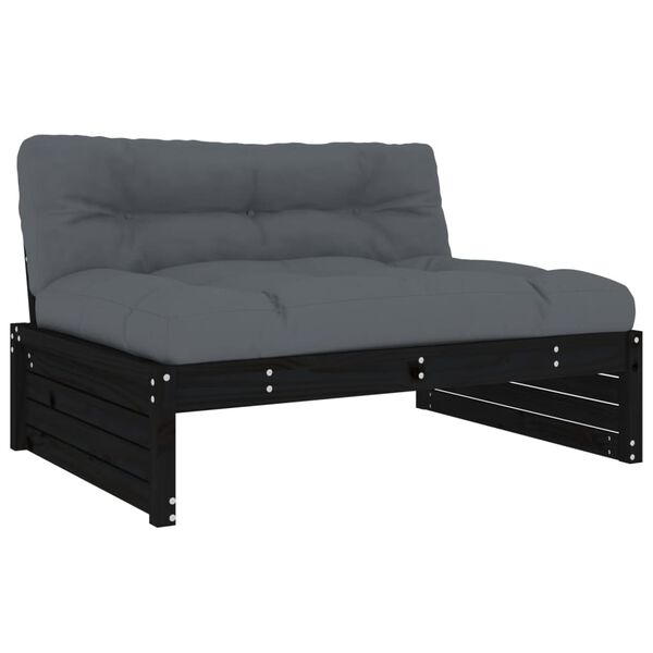 vidaXL 5pcs conjunto lounge jardim com almofad&otilde;es madeira maci&ccedil;a preto