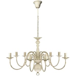 Candelabro de metal branco antigo com 8 l&acirc;mpadas E14