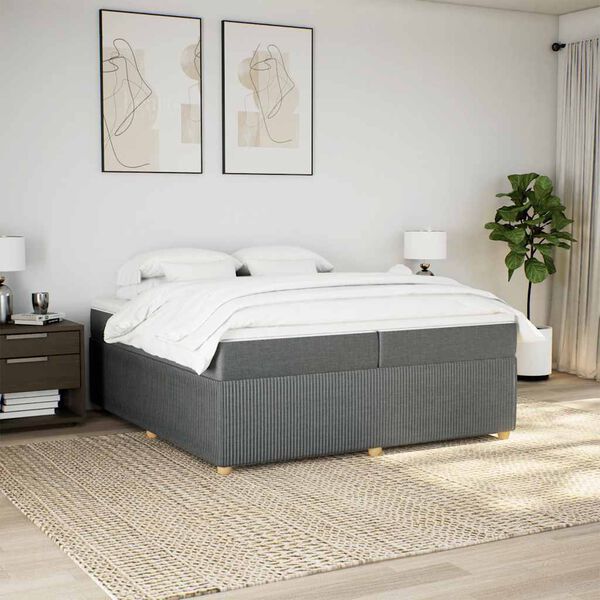 vidaXL Cama com molas/colch&atilde;o 200x200 cm tecido cinzento-escuro
