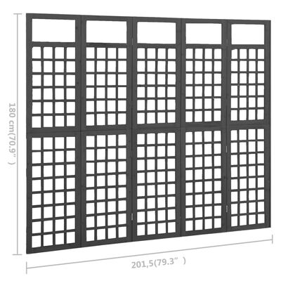 vidaXL Biombo/treliça 5 painéis abeto maciço 201,5x180 cm preto