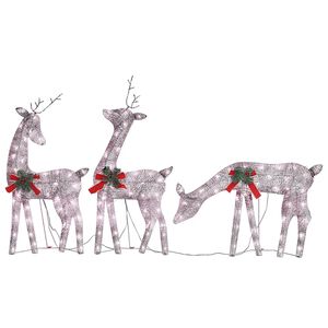 vidaXL Fam&iacute;lia de renas de Natal 270x7x90 malha branco e dourado
