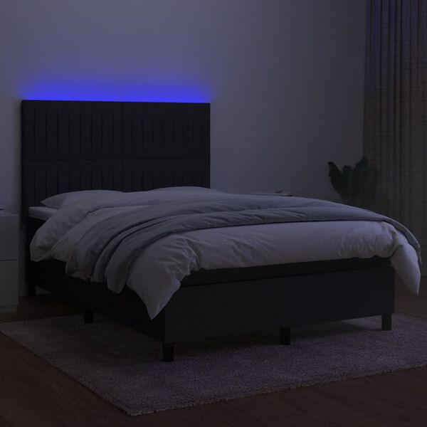 vidaXL Cama box spring c/ colch&atilde;o e LED 140x190 cm tecido preto