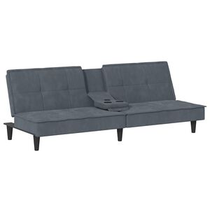 vidaXL Sof&aacute;-cama com suportes para copos veludo cinzento-escuro
