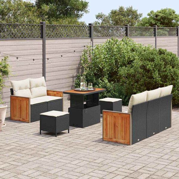vidaXL Conjunto de Sof&aacute; de Jardim 10 pcs Preto e Creme vime PE
