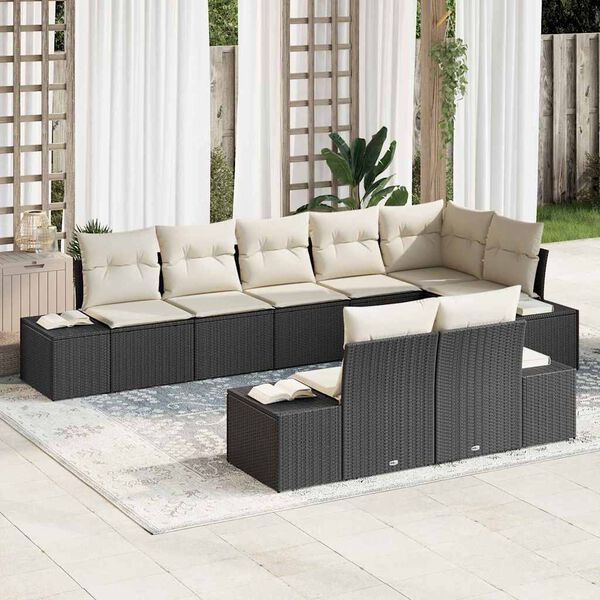 vidaXL Conjunto de Sofá de Jardim 8 pcs Preto e creme vime PE