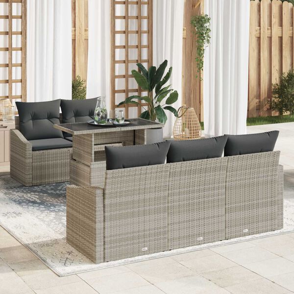vidaXL Conjunto de Sof&aacute; de Jardim 6 pcs Cinzento-claro vime PE
