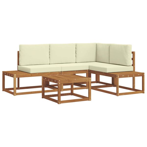 vidaXL Conjunto de Sof&aacute;s para Exterior 5 Pe&ccedil;a Natural e Creme