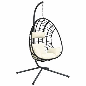 vidaXL Cadeira em forma de ovo suspensa com suporte vime/a&ccedil;o bege