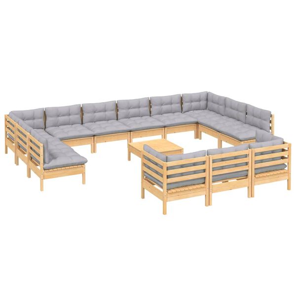 vidaXL 14 pcs conjunto lounge de jardim c/ almofad&otilde;es cinza pinho