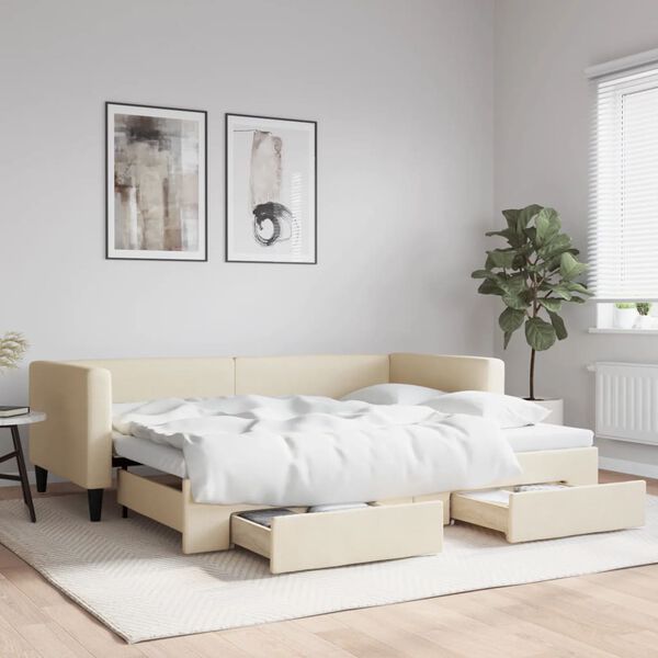 vidaXL Sof&aacute;-cama com gavet&atilde;o e gavetas 90x200 cm tecido cor creme