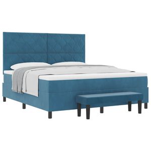 vidaXL Cama Box com colch&atilde;o Azul escuro 180 x 200 cm Veludo