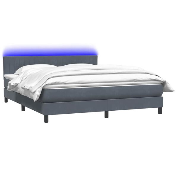 vidaXL Cama box spring c/ colch&atilde;o e LED 180x210 cm veludo cinzento-escuro