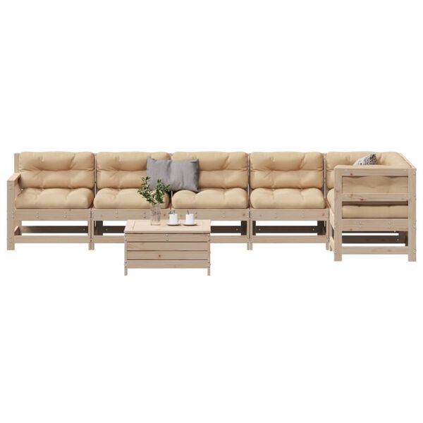 vidaXL 7 pcs conjunto lounge de jardim c/ almofad&otilde;es pinho maci&ccedil;o