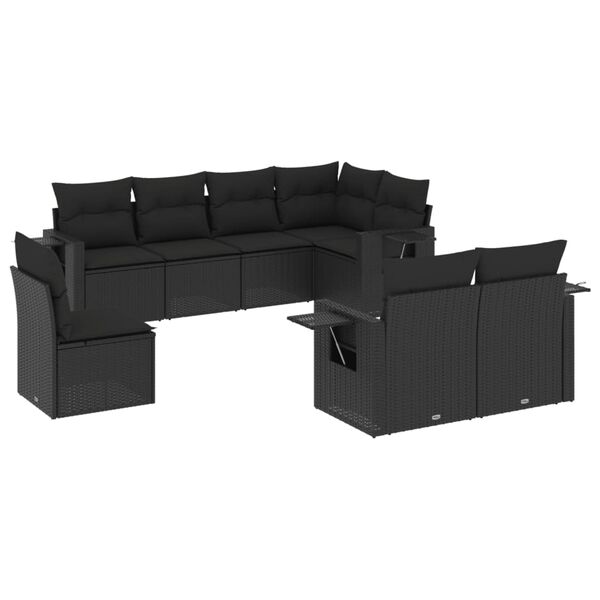 vidaXL 8 pcs conjunto sof&aacute;s de jardim com almofad&otilde;es vime PE preto