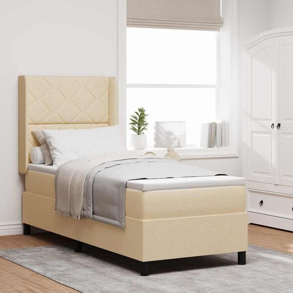 vidaXL Cama Box com colch&atilde;o com cabeceira Creme 90 x 190 cm tecido