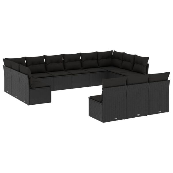 vidaXL 13 pcs conjunto de sof&aacute;s de jardim com almofad&otilde;es vime PE preto