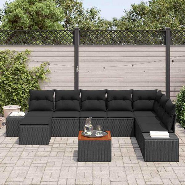 vidaXL Conjunto de Sof&aacute; de Jardim 9 pcs Preto