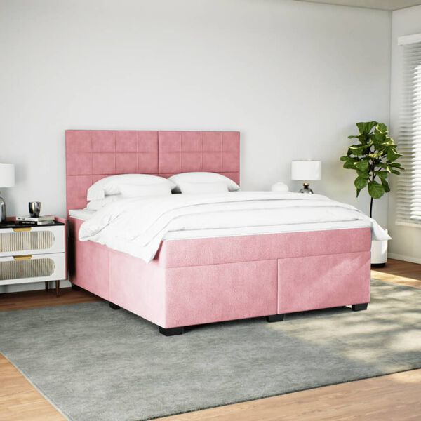 vidaXL Cama com molas/colch&atilde;o 180x200 cm veludo rosa