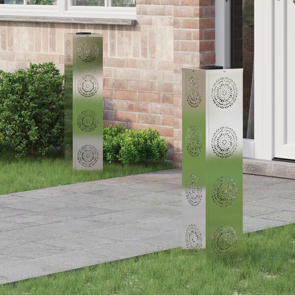 vidaXL Luz Solar LED de Caminho 2 pcs Prateado A&ccedil;o inoxid&aacute;vel