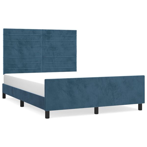 vidaXL Estrutura de cama sem colch&atilde;o 140x200 cm veludo azul-escuro