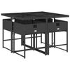 vidaXL 5 pcs conjunto de jantar p/ jardim c/ almofad&otilde;es vime PE preto
