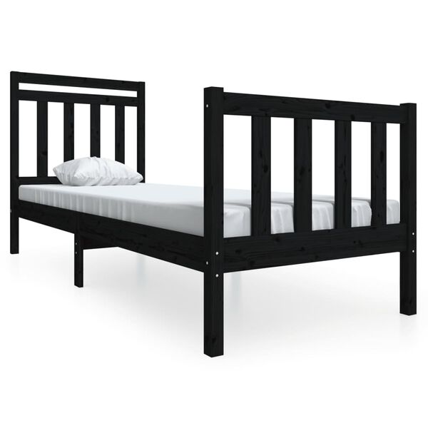 vidaXL Estrutura cama pequena solteiro 75x190 cm madeira maciça preto