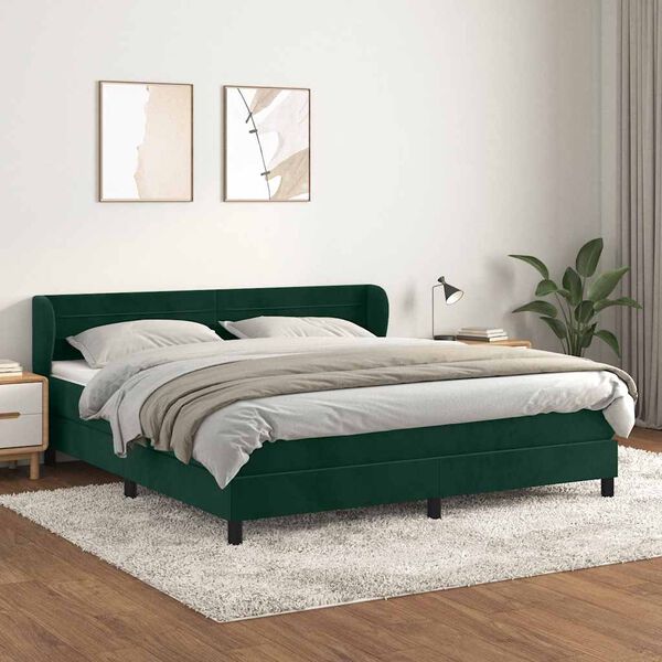 vidaXL Cama com molas/colch&atilde;o 160x200 cm veludo verde-escuro