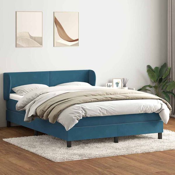 vidaXL Cama com molas/colch&atilde;o 160x220 cm veludo azul-escuro
